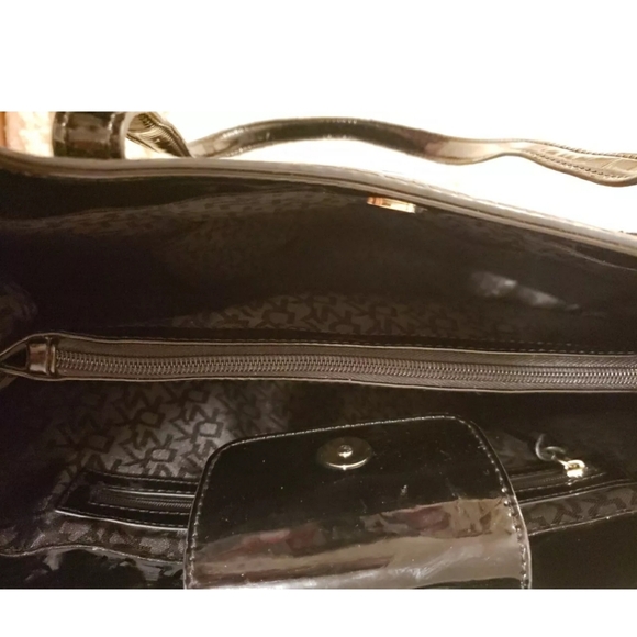 DKNY Black Patent Vinyl Logo Tote Purse - Picture 4 of 7